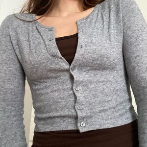 Zara Gray Classic buttoned Cardigan Sweater